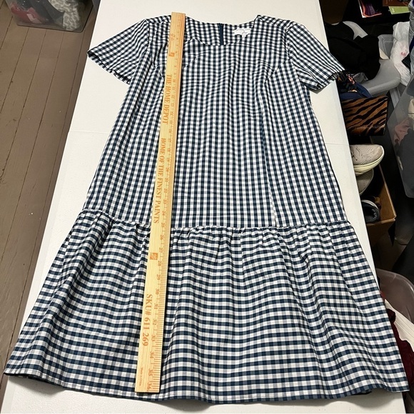 Universal Standard x J. Crew Gingham Drop Waist Dress Blue White Small M2 - Picture 8 of 9